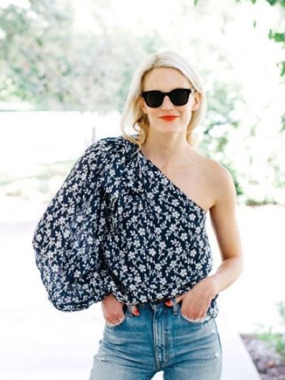 Ulla Johnson Enid One Shoulder Floral Top Blue Silk Blend Romantic Size 2